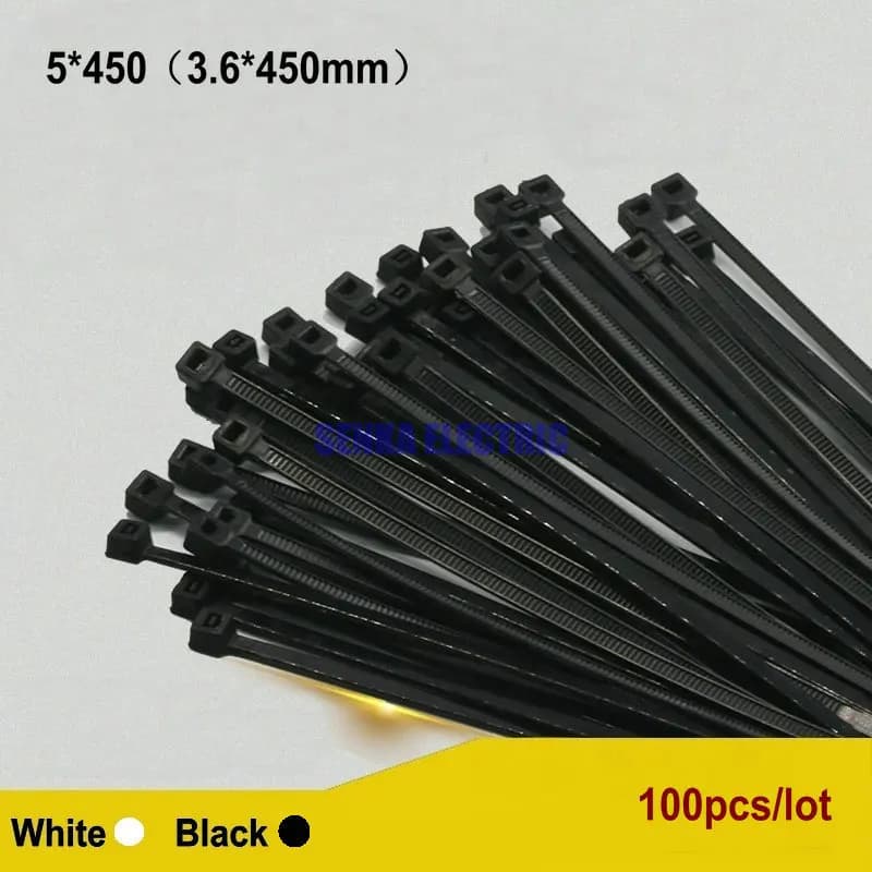 100pcs/lot 5*450 3.6*450mm Nylon Wrap Fastening Cable Tie Black White Organiser Wire Zip Tie