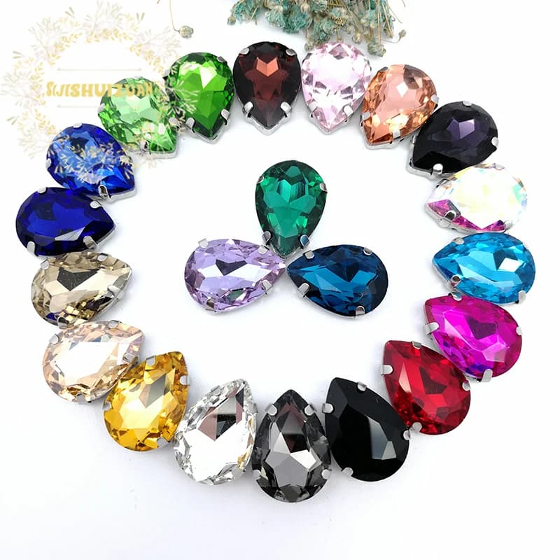 Glitter goccia cristallo strass cucire a mano su pietre di vetro ornamento perline di diamanti per abiti artigianato fai da te accessori per trapano ad artiglio