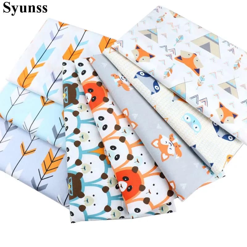 Syunss Simpatico Volpe Orso Freccia Tessuto di Cotone Stampato per Patchwork Fai da Te Quilting Culle per Bambini I Cuscini di Stoffa Coperta Cucito Tissus