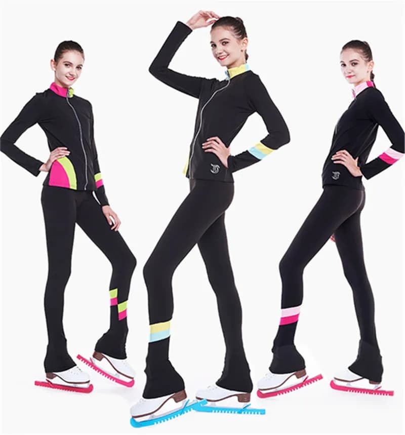 Pattinaggio di figura Adatta Giacca e Pantaloni Lunghi per le Donne Della Ragazza Formazione Patinaje Pattinaggio Su Ghiaccio Caldo Multi-color matching