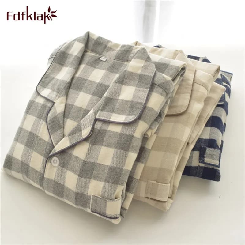 Fdfklak Pigiama di grandi dimensioni primavera autunno pigiama da donna in cotone a maniche lunghe set pigiama da coppia scozzese pigiama da notte pigiama femme
