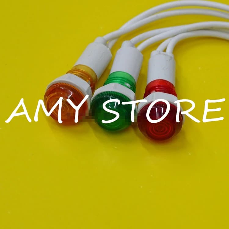 10Pcs 10mm filo 19cm cavo lungo rosso verde giallo lampadina o LED indicatore luminoso lampada 6V 12V 24V 220V 380V XD10-6