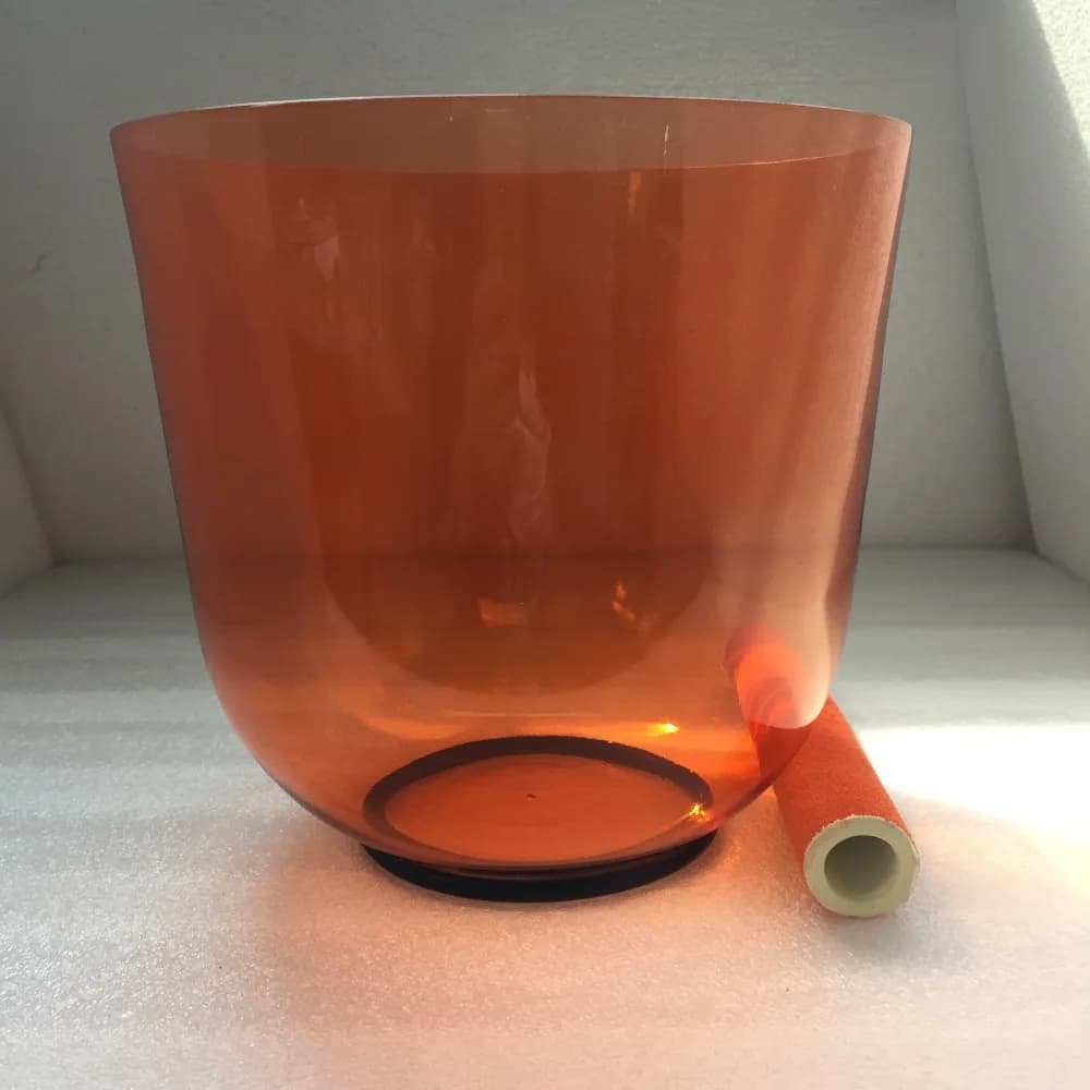 3rd Octave 8" orange Crystal Singing Bowl in Perfect Musical Note "D", Sacral chakra 432hz or 440hz
