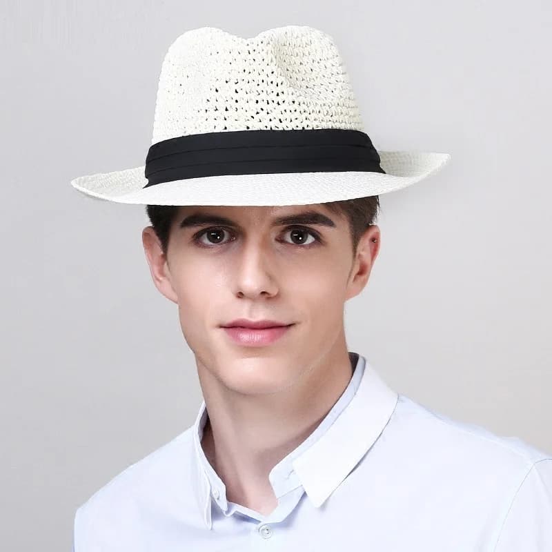 Unisex Sun Caps Wide Brim Male Summer Linen Straw Sun Hat Men's Fashion Beach Sunscreen Cap Panama Hat Chapeau Hat B-8264