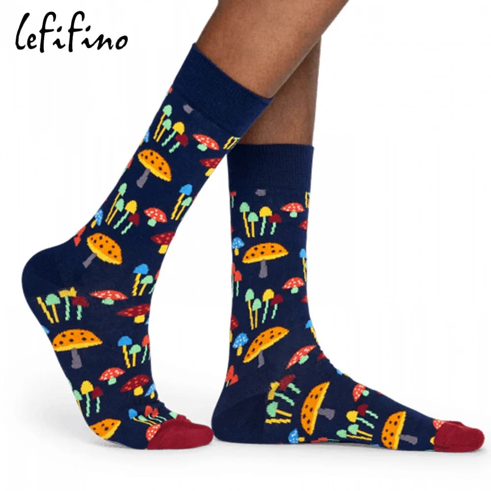 Cotton combed Men's Socks Big Size Mushroom Coccinella Squirrel Long Fresh Funny Fashion Colorful Socks Hip Hop Crew Socks Ne73630
