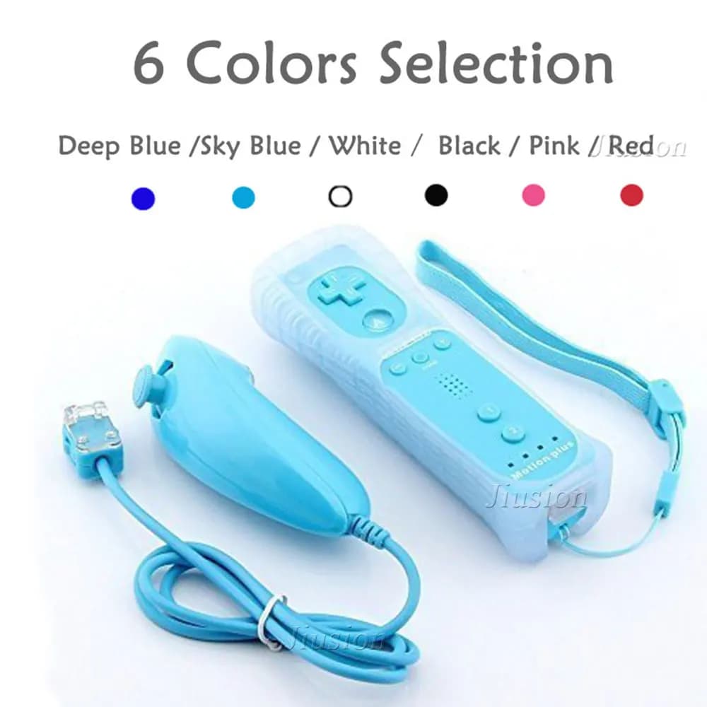 2 in 1 Regolatore A Distanza Senza Fili Built-In Motion Plus + Nunchuck + Custodia In Silicone Gamepad Joystick Video Gioco Set per nintendo Wii