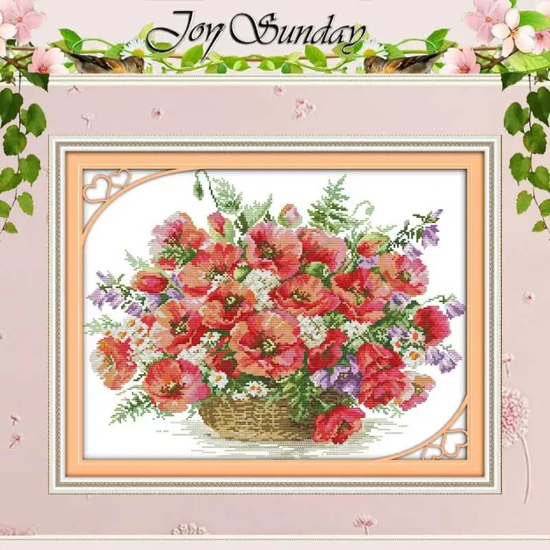 Poppy Basket Patterns Counted Cross Stitch Set DIY 11CT 14CT 16CT Stamped DMC Cross-stitch Kit Embroidery Needlework Home Decor