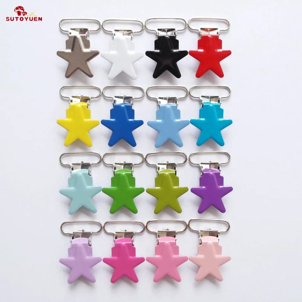 Free Shipping 32pcs 1'' 25m Lead Free Star Metal Baby Dummy Pacifier Chain Holder Binder Suspender Clips Soother Clip