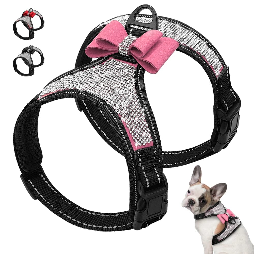 Pettorina per cani riflettente Nylon Pitbull Pug Pettorine per cani di piccola taglia media Gilet Bling Strass Bowknot Accessori per cani Forniture per animali domestici