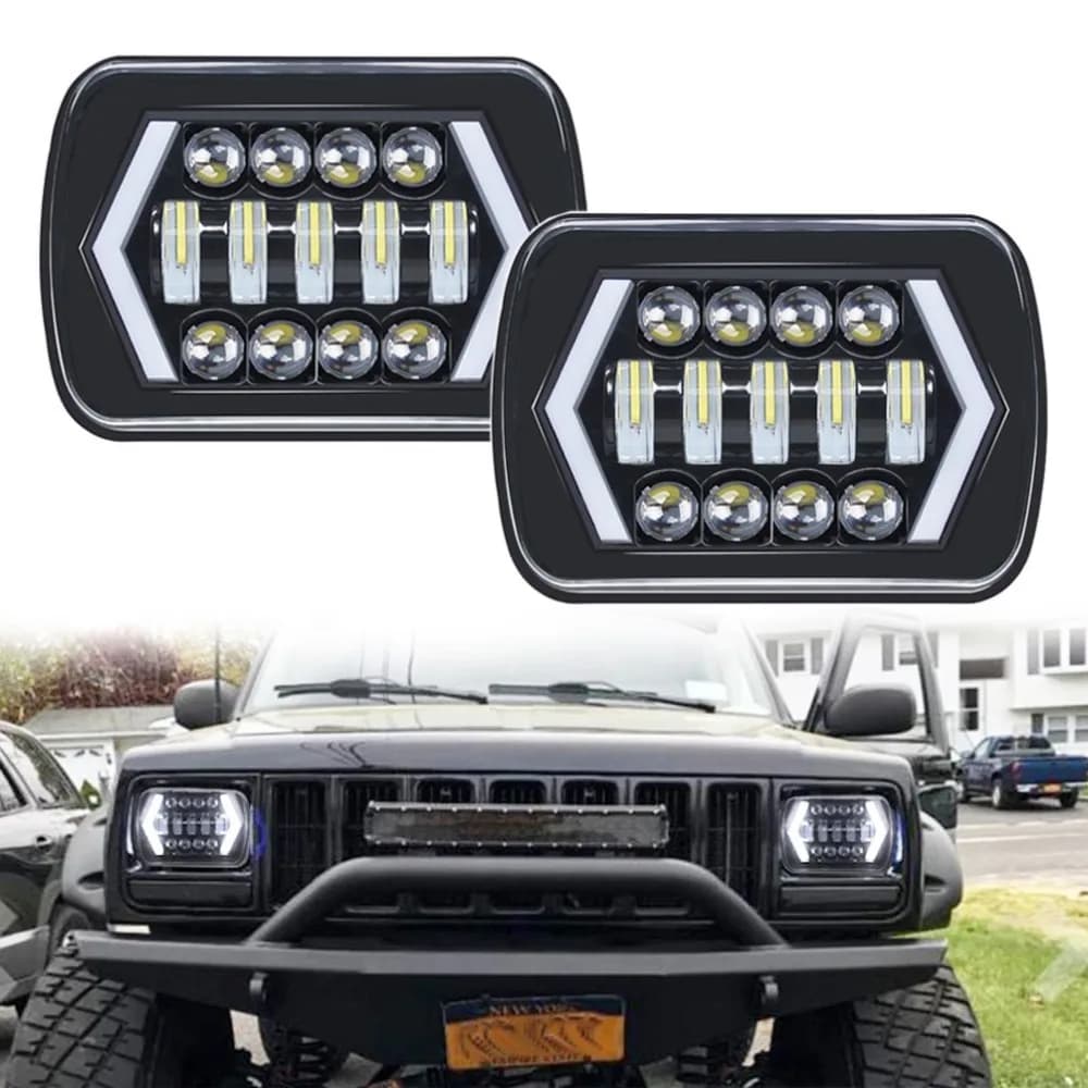 90W 7X6 5X7 LED Faro Frecce Bianco DRL Ambra Segnale di Girata Per Jeep Wrangler YJ Cherokee XJ Camion H4 LED Fari Quadrati
