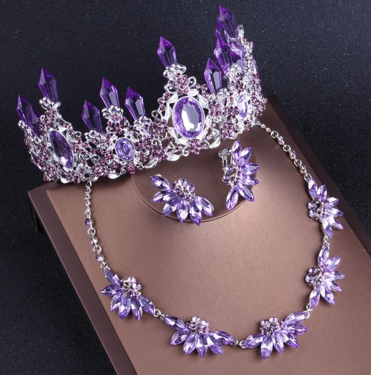 Noble Crystal Purple Bridal Jewelry Set Bridesmaid Necklaces Crown Diamonds Set African Beads Monile Set Accessories Bridesmaid Dress