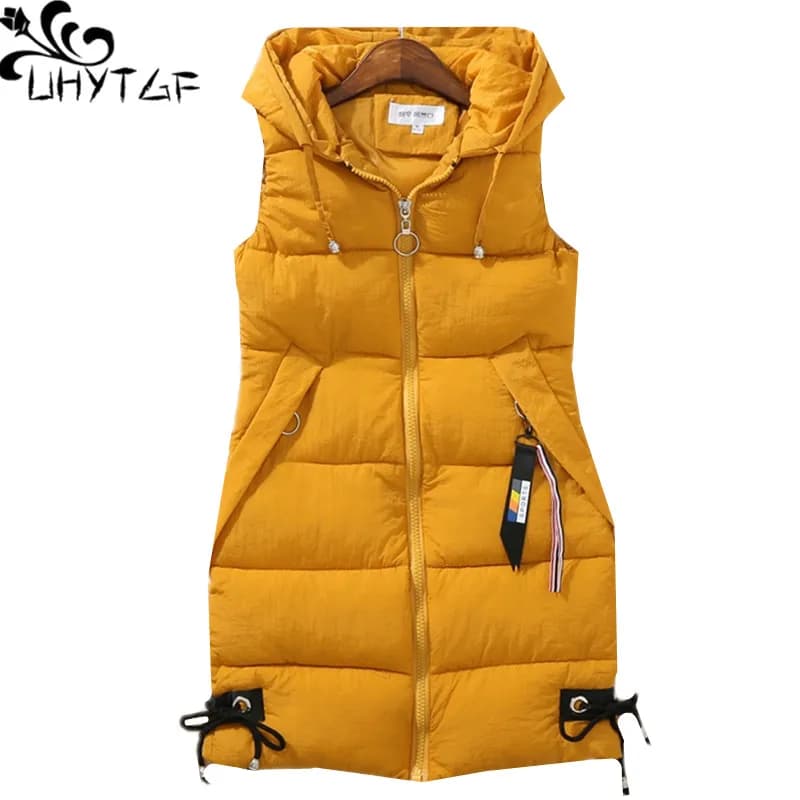 UHYTGF 3XL Gilet allentato da donna Piumino invernale Capispalla senza maniche Gilet femminile Autunno Imbottiture in cotone con cappuccio Gilet caldo 890