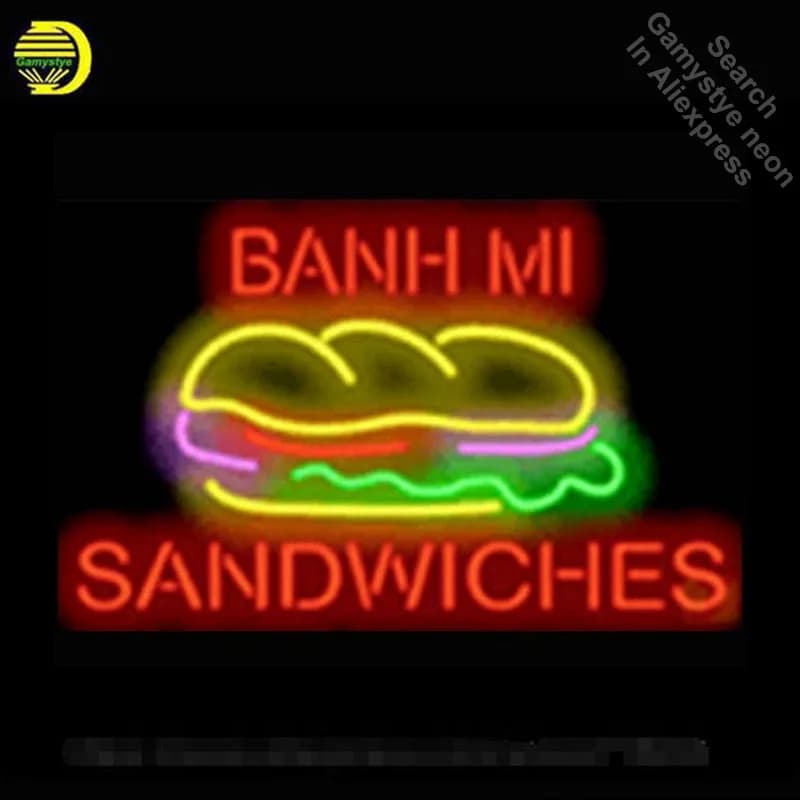Banh Mi Sandwiches Insegna al neon Lampadine al neon commerciali Tubo di vetro reale Negozi Display Sala ricreativa artigianale Attira la decorazione della parete