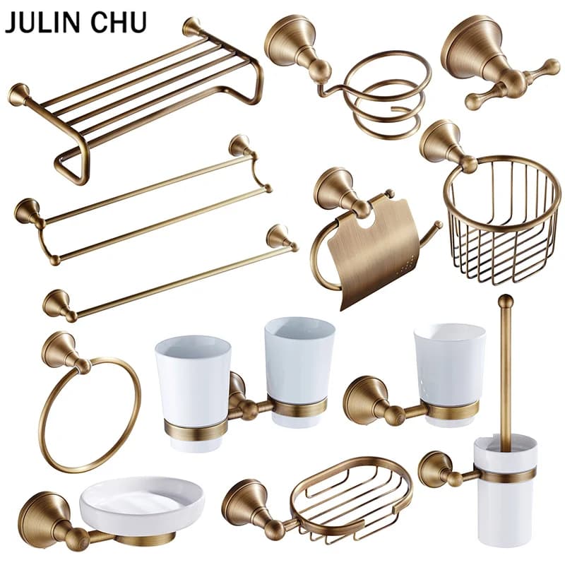 Accessori Da Bagno in bronzo Ferramenteria E Attrezzi Set Antico Asciugacapelli Cremagliera Cappotto Mensola del Tovagliolo Rail Bar Doccia Piatto di Sapone Del Supporto Scopino
