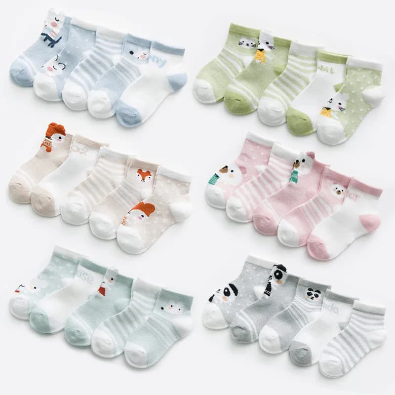 5 paia/lotto calzini per neonati per ragazze ragazzi estate maglia sottile calzini per bambini cotone stampa casual neonato bambino calzino 0-24 mesi