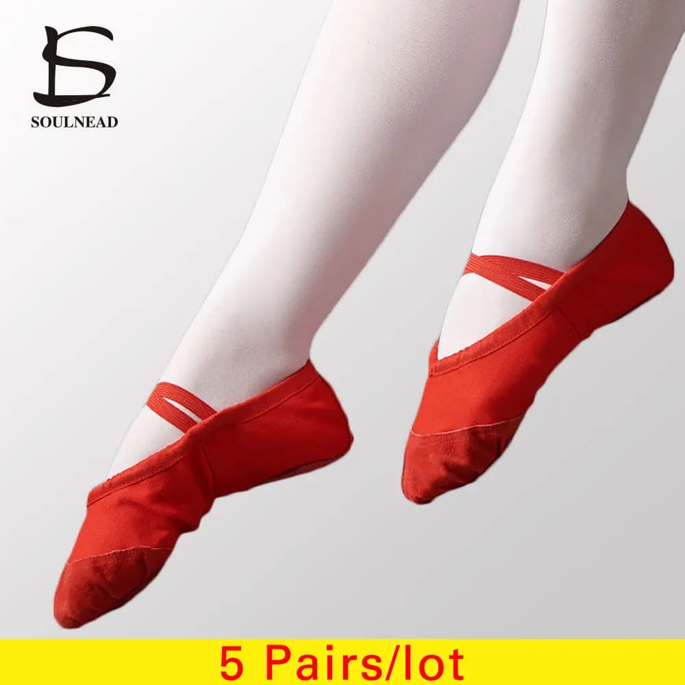 5 pairs dance shoes for ballet women's dance slippers for children's toe dance shoes for kids red dance shoes for girls 24-45