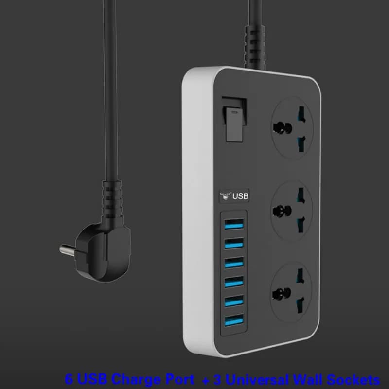 16A Smart Power Socket Strip 6 porta USB 3 prese universali da 3000W AC presa a muro grande prolunga Patch Board per telefono casa
