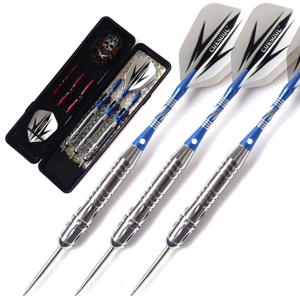 CUESOUL Set di freccette in ottone con punta in acciaio da 20/22 grammi di alta qualità con 6 aste per freccette in alluminio blu