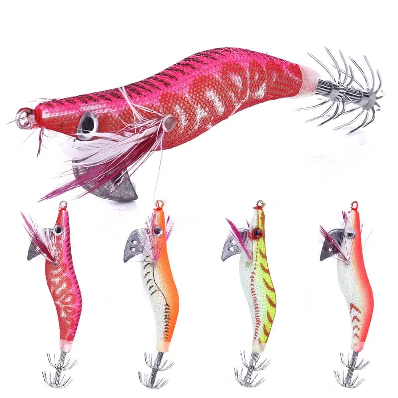 1 pz 7.4g 8cm legno gamberetti calamari esche da Pesca calamari Jig Hard Bait Jigging Lure seppie polpo esca Pesca Calamar