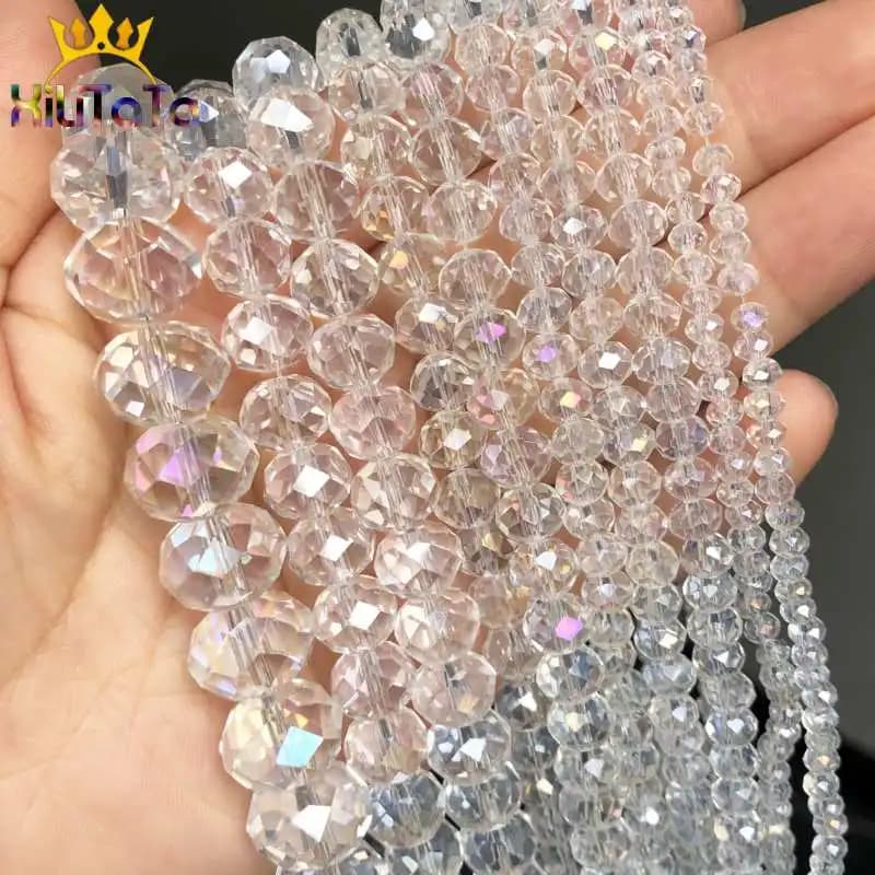 Perline rondelle di cristallo di vetro trasparente sfaccettato AB Perline sfuse per creazione di gioielli Braccialetti fai da te Collana fili 4/6/8/10/12/14mm