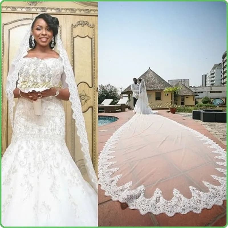 Velo lungo 500 cm (197") Velo da sposa monostrato Velo da sposa in pizzo con pettine in metallo