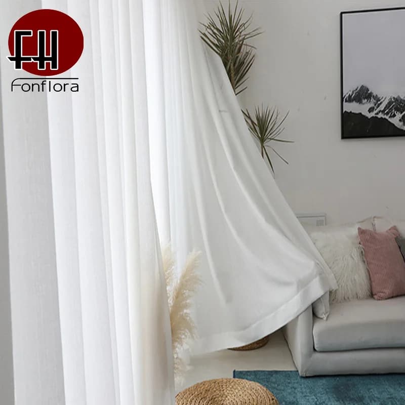 Fonflora Tende moderne in tulle spesso bianco solido per soggiorno Tende trasparenti per camera da letto Voile Tenda per finestra corta Dimensioni personalizzate