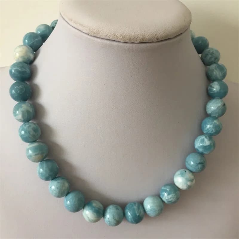 Genuine Larimar Jewelry Gemstone Ocean Sea Stone Beads marine necklace with long power healing energy gift