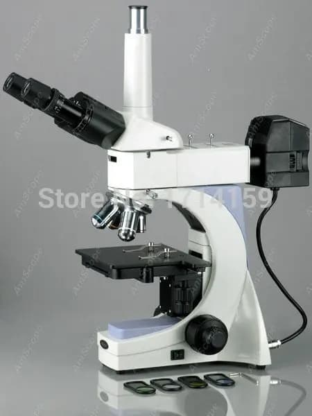 Microscopio Composto Trinoculare Metallurgico AmScope con Correzione Infinita 40X-640X + Fotocamera USB 2.0 da 3MP