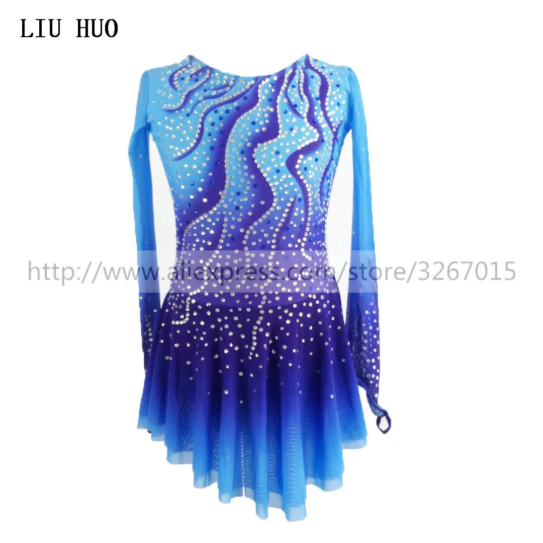 LIUHUO Donne Aldult Ragazza Personalizza Costume Prestazioni Concorso Body Pattinaggio di Figura sul Ghiaccio Vestito Roller Blue Dance BD3474