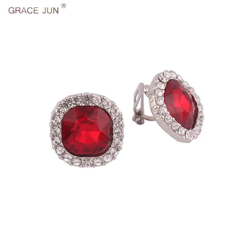 GRACE JUN Orecchini a clip in cristallo con strass senza foro per le donne, feste, matrimoni, migliori gioielli, splendidi orecchini a cuscino, bijoux