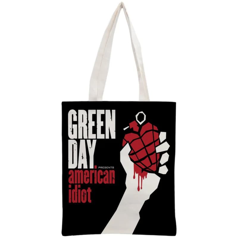 Borsa Tote personalizzata Green Day borsa riutilizzabile borsa a tracolla pieghevole in tela di cotone da donna