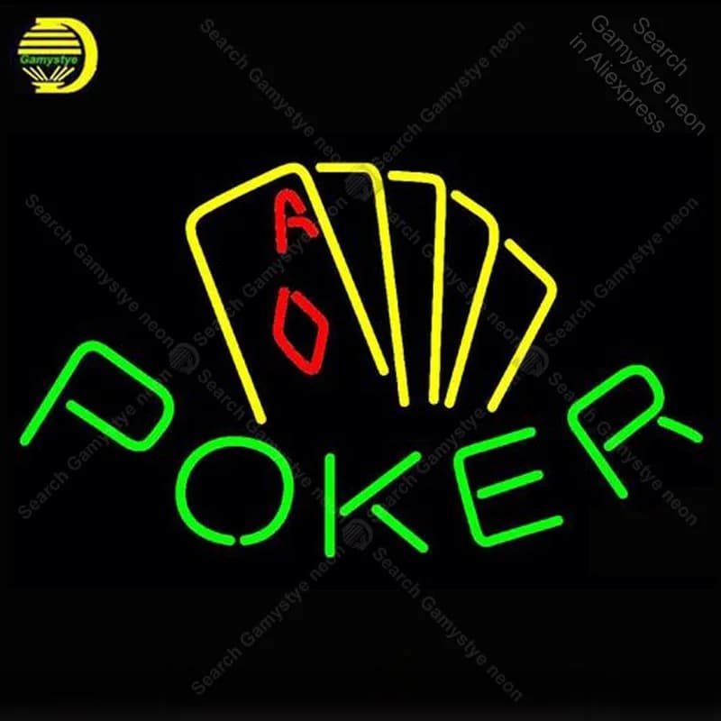 Poker Giallo Insegna al neon Lampadine in vero tubo di vetro Barra luminosa Beer Club Insegne personalizzate per sala giochi Decorazione del negozio Insegna Lampada fatta a mano