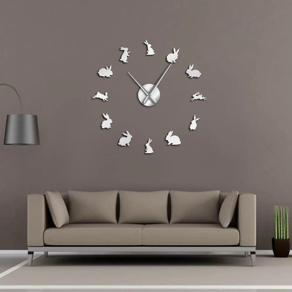 DIY Rabbits Without Frame Big Watch From Walls Materna School of Art Self-adhesive Wall Mirror of the Cap Room Complements Arredo Home Wall Clock Easter Bunny Watch