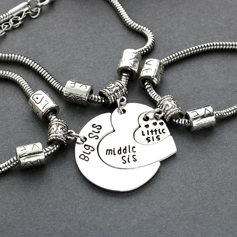3 pz/set Big Middle Little Sister bracciale per donna Puzzle Heart Moon Shape regolabile coppia catena Bangle Best Friend Jewelry