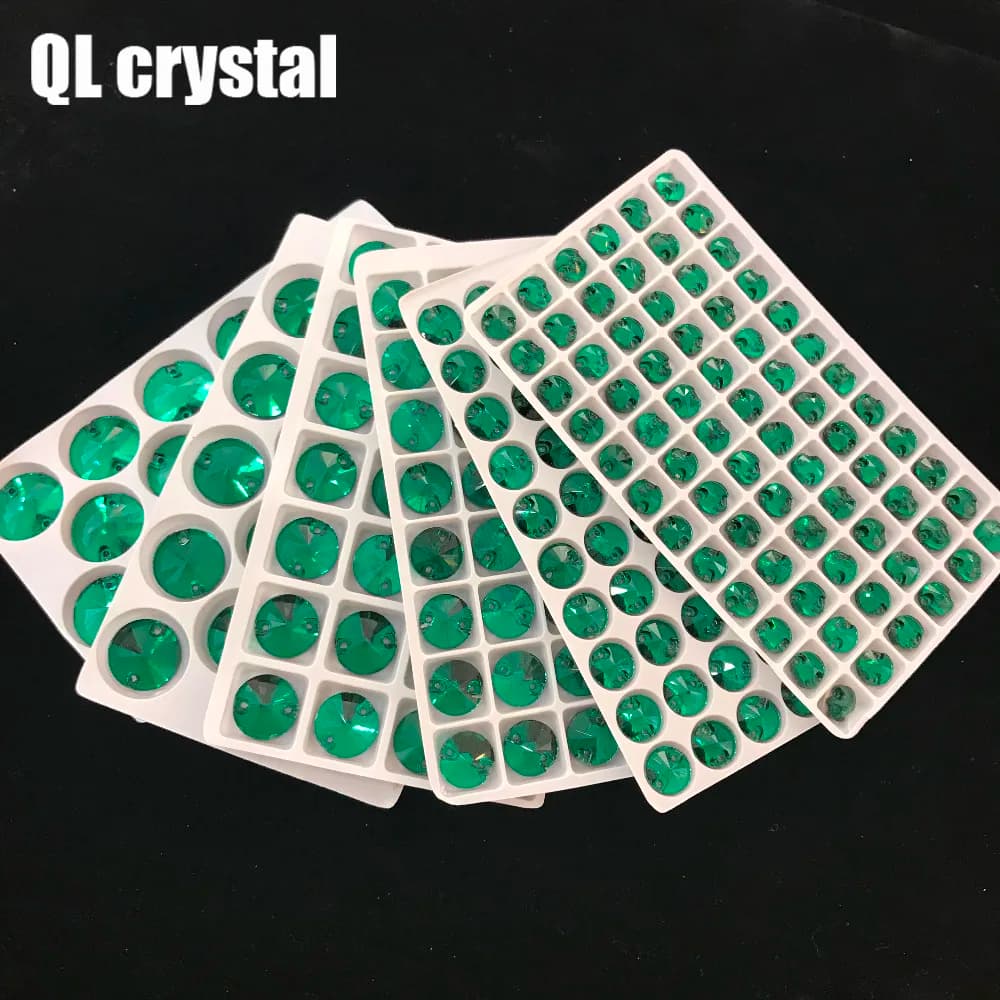 Cristallo di vetro QL cucito su strass Malachite verde Flatback pietre di cristallo rotonde per borse per abiti accessori per accessori