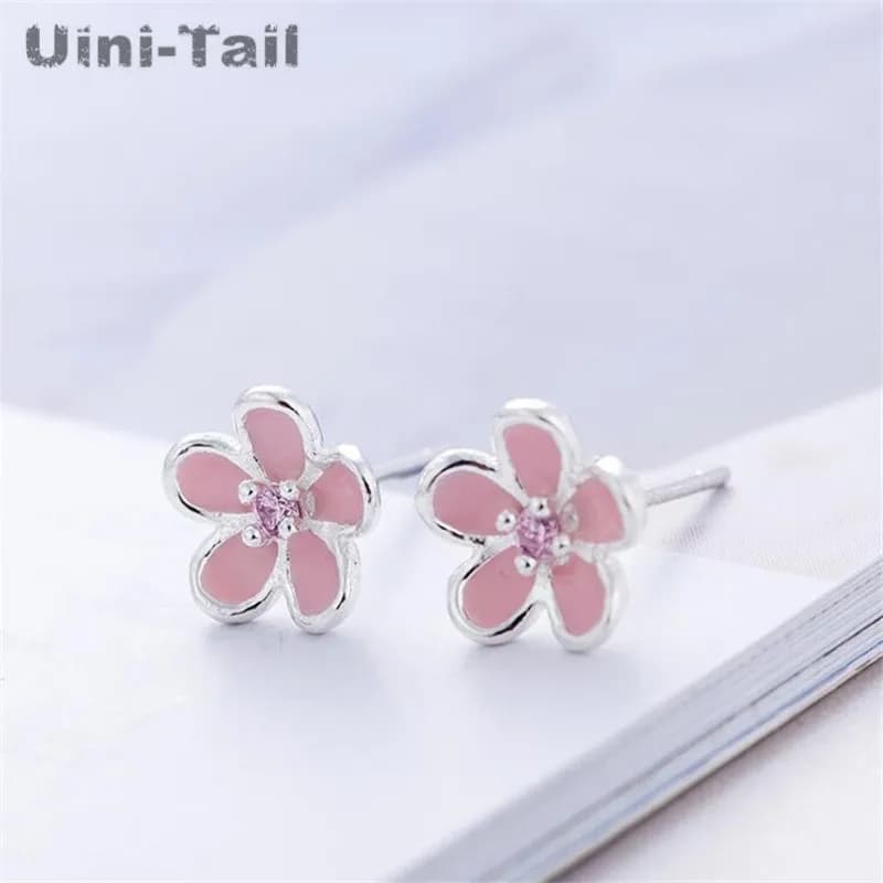 UiniTail hot new 925 sterling silver pink flowers earrings fresh fashion cute trend student girlfriends gift female models ED183