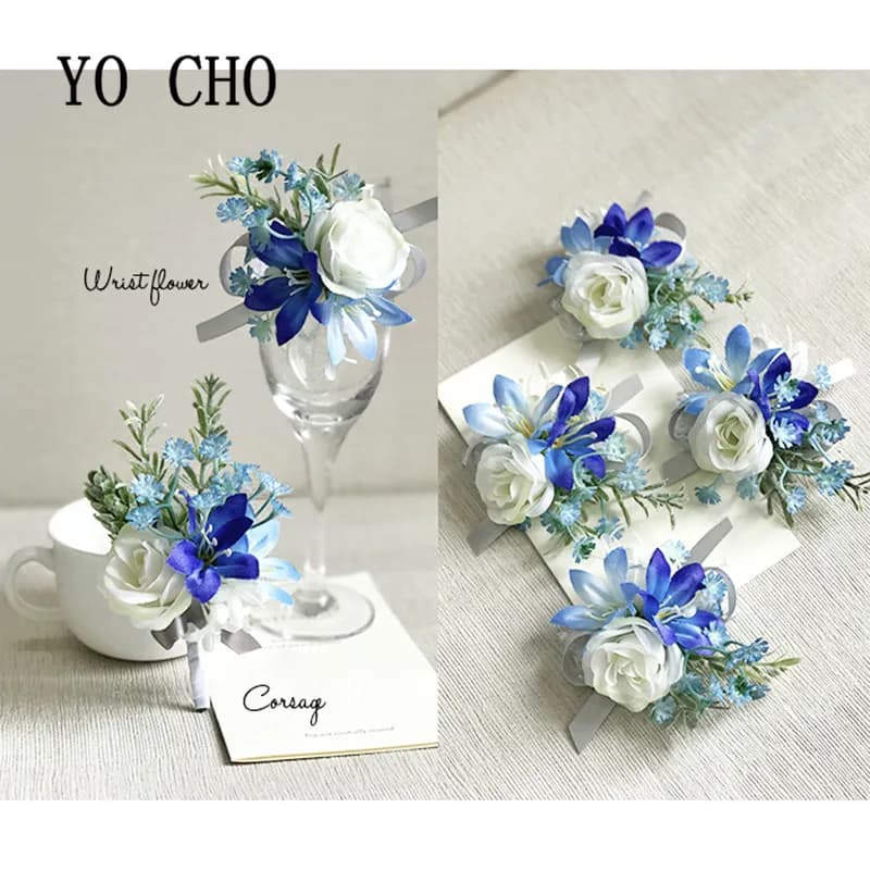 YO CHO Blue Royal Pink Corsage wristband Handmade Flowers Spill Wedding Ceremony Promenade Wedding Party Decor Photography Punches Eyelet Flower