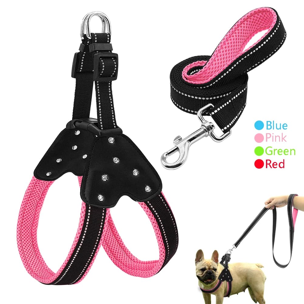 Riflettente di Nylon collare di Cane Del Rhinestone Imbracature Passo in Maglia Morbida Imbottito Piccolo Cucciolo di Cane Guinzaglio Imbracatura Set di Sicurezza Per Passeggiate A Piedi S M L