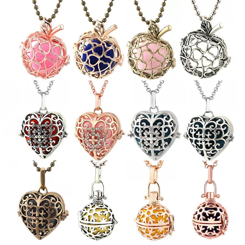 Collana con medaglione vintage a forma di cuore con carillon messicano Collana con palla musicale per gravidanza per gioielli in gravidanza con olio essenziale per aromaterapia