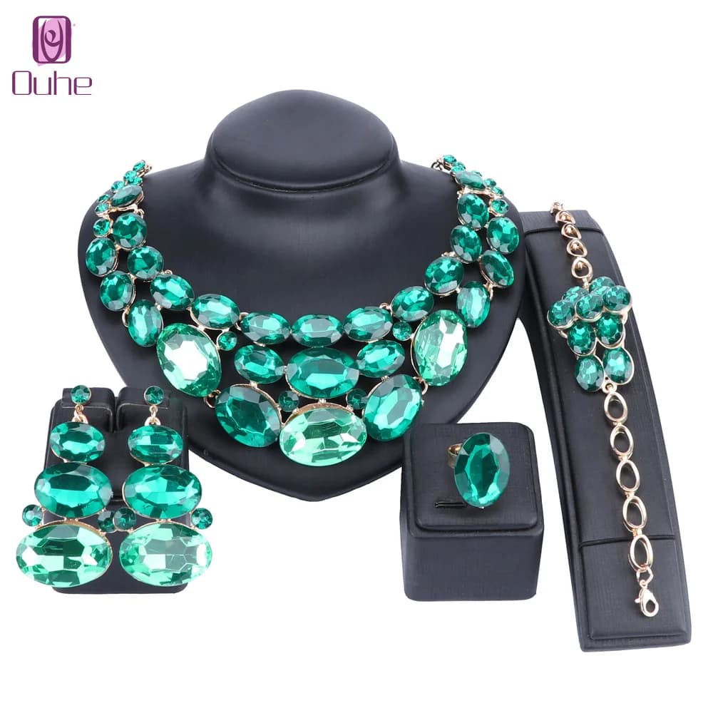 Orecchini di cristallo di lusso collana bracciale anello Set di gioielli da sposa elegante abito da ballo per feste da sposa accessori regali