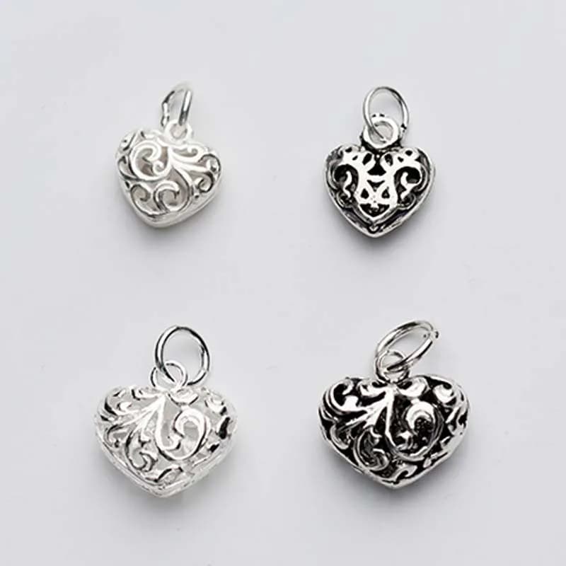 Ciondoli a forma di cuore in argento Sterling 925 con ciondoli a forma di cuore di grandi dimensioni pendenti adatti per bracciali orecchini che fanno risultati di gioielli fai-da-te