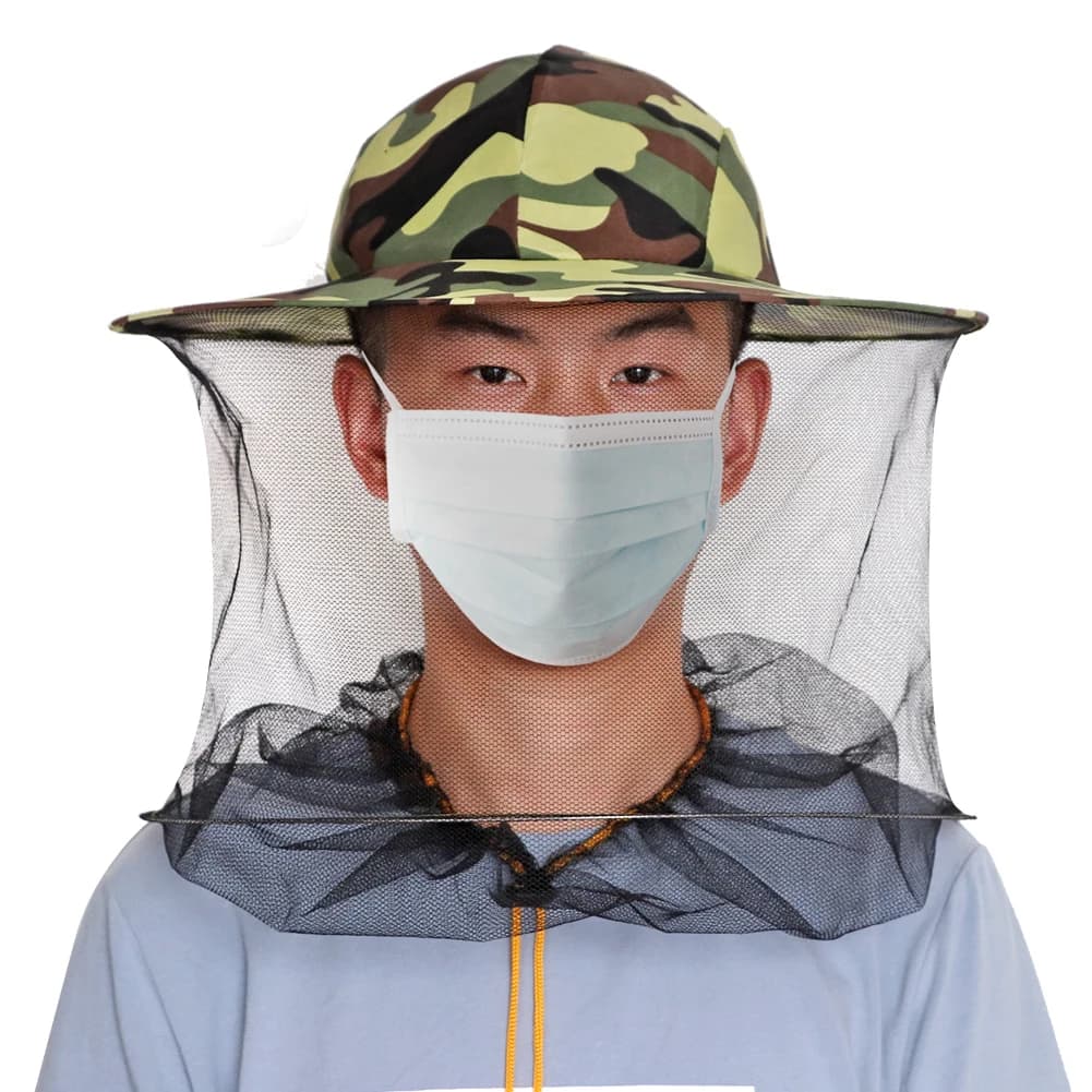 Bee Keeping Cappello protettivo per api Anti ape Testa a due strati Top Cappello mimetico-Velo Combo Cappello per api Bug Maschera a rete Apicoltura