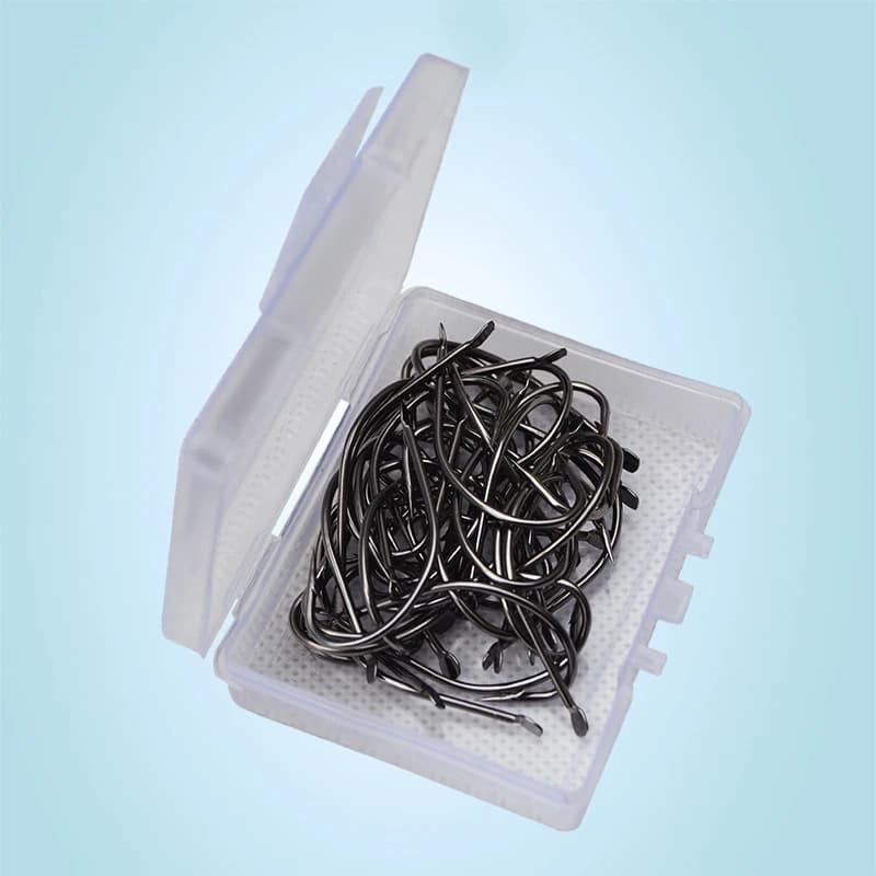 10 boxes/lot Long stem fishing hooks High carbon steel Durable hooks Fishing Jig Head Flat head Carp fishing gear box