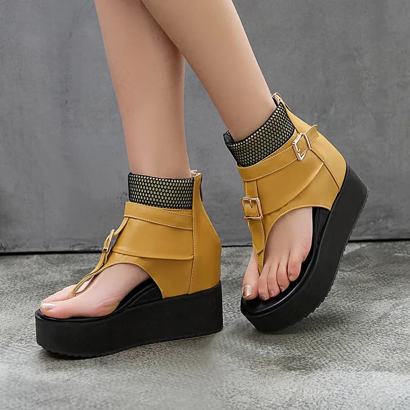 YMECHIC 2024 Fashion Buckle Strap sandali con zeppa scarpe con plateau estate nero giallo stivaletti Creepers sandalo Punk Big Size 43