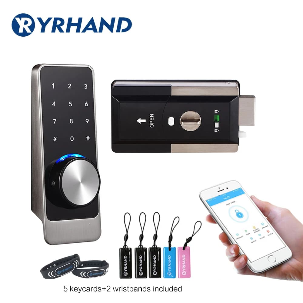 Serrature per cerchioni intelligenti impermeabili, app Bluetooth, tastiera RFID, serratura elettronica, serratura digitale sicura di sicurezza WiFi per la casa