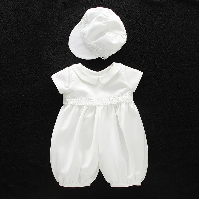 baby boy clothes white baptism baby romper set with hat turndown collar newborn first boy birthday clothing 3-24M