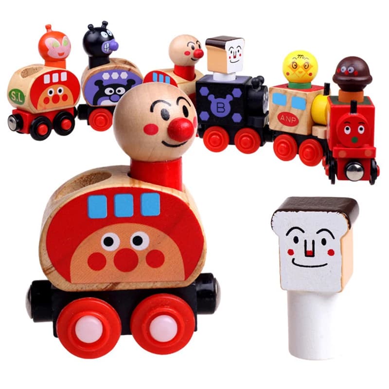 Anpanman treni Set furgone magnetico per il trasporto di persone treno bambini giocattoli in legno blocchi di veicoli magnetici giocattoli educativi per bambini