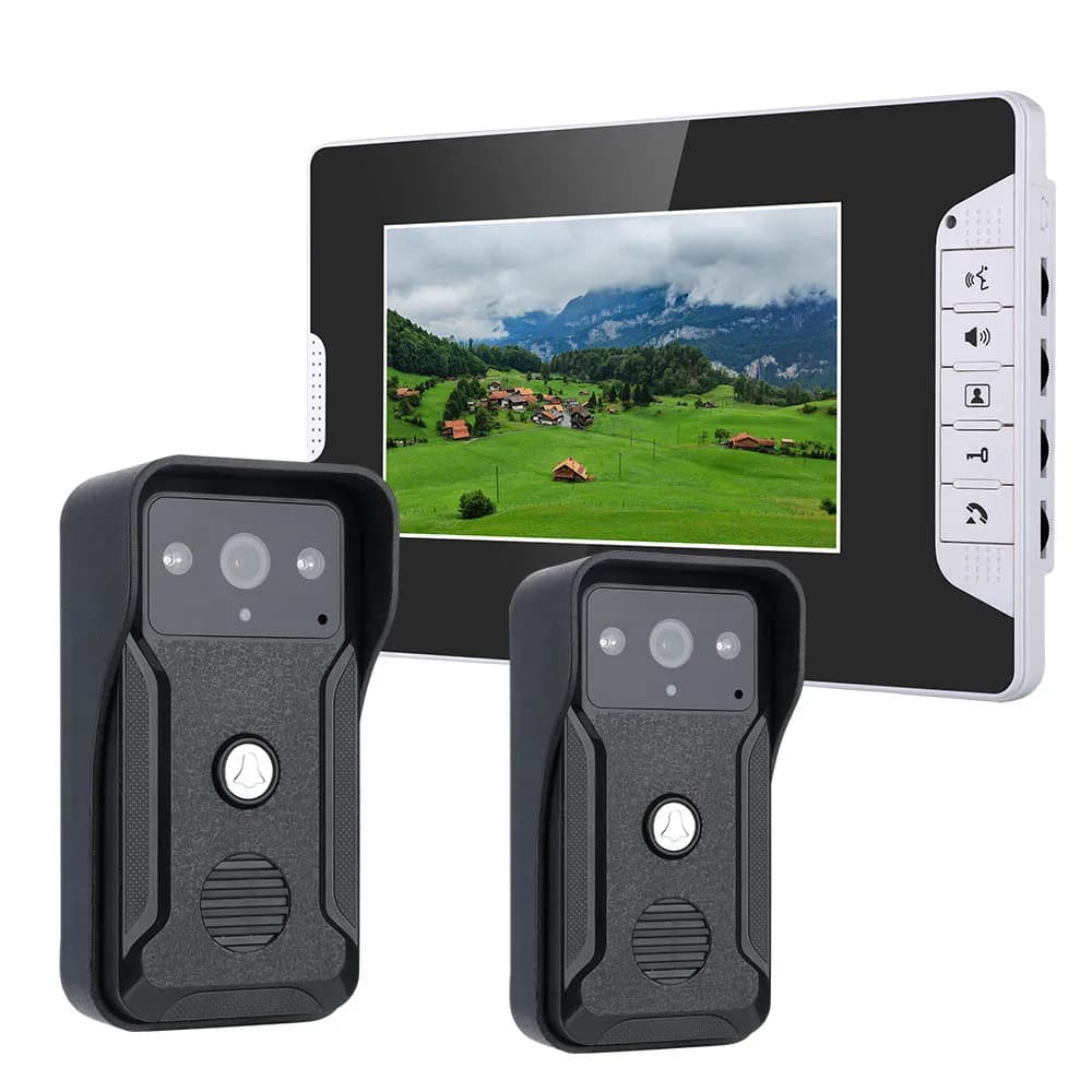 Kit citofono campanello videocitofono da 7 pollici Visione notturna con 2 telecamere e 1 monitor con telecamera 700TVL