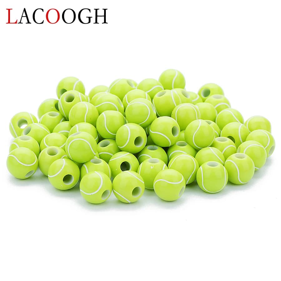 Nuovo Commercio All'ingrosso Sporty 50pcs 12 millimetri Verde Acrilico Perline Palla Da Tennis Branelli Del Distanziatore Con 4 millimetri Foro per il FAI DA TE I braccialetti Monili Che Fanno