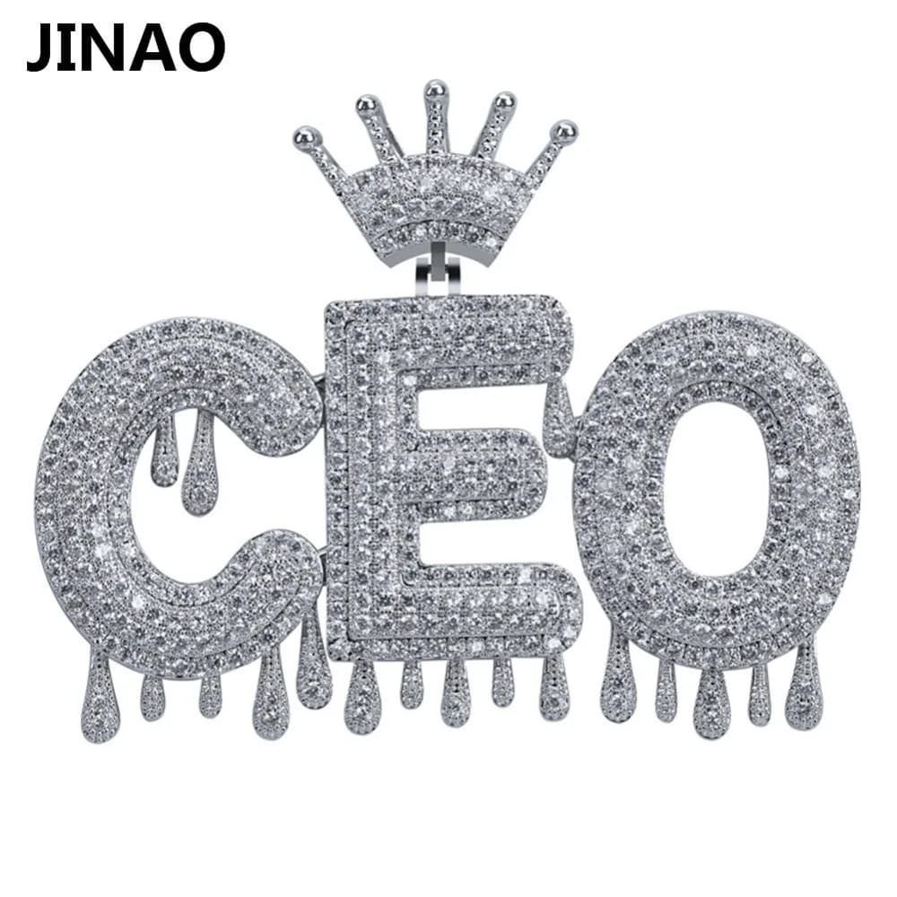 Nome personalizzato Fuori Ghiacciato Corona Bolla Lettere A Catena Pendenti Con Gemme E Perle Collane Pendenti E Ciondoli Zircon Dei Monili di Hip Hop di colore Argento degli uomini Da Tennis catena